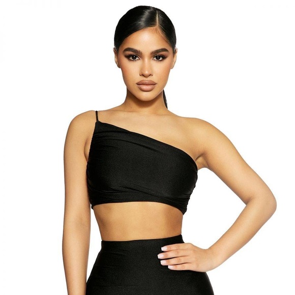 Naked Wardrobe Side Show Crop Top in Black - Picture 1 of 3